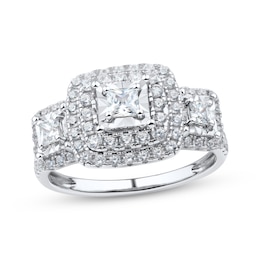 Adore Princess-Cut Diamond Three-Stone Halo Engagement Ring 1 ct tw 10K White Gold