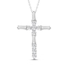 Thumbnail Image 1 of Baguette & Round-Cut Diamond Cross Necklace 1/4 ct tw 10K White Gold 18&quot;