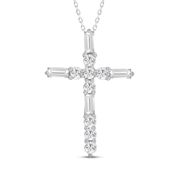 Baguette & Round-Cut Diamond Cross Necklace 1/4 ct tw 10K White Gold 18&quot;