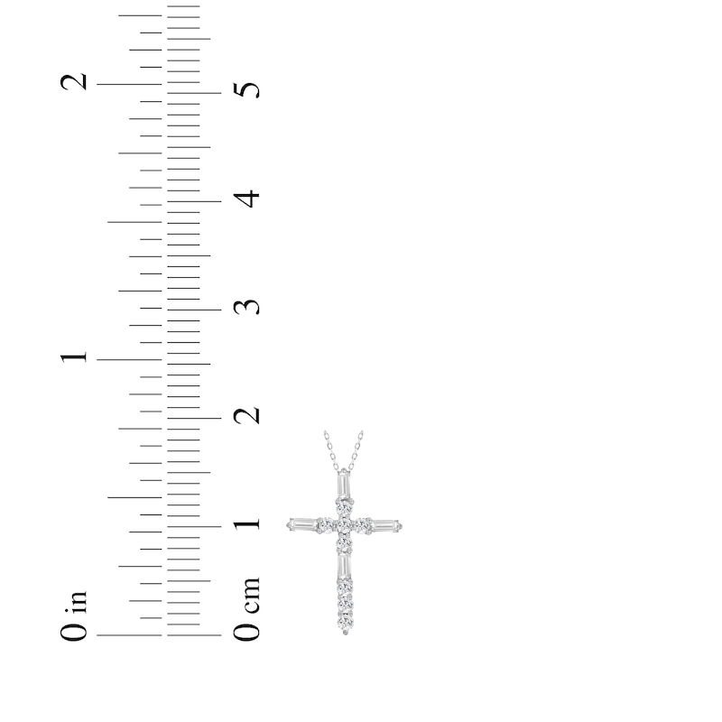 Main Image 3 of Baguette & Round-Cut Diamond Cross Necklace 1/4 ct tw 10K White Gold 18&quot;