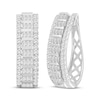 Thumbnail Image 1 of Baguette & Round-Cut Diamond Oval Hoop Earrings 1-1/2 ct tw 10K White Gold