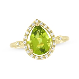 Pear-Shaped Peridot & Diamond Ring 1/10 ct tw 10K Yellow Gold