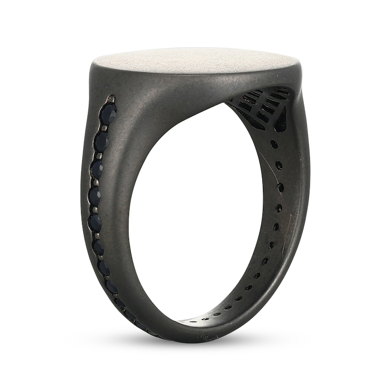 Main Image 2 of Men's Black Sapphire Matte Circle Ring Gunmetal-Plated Sterling Silver