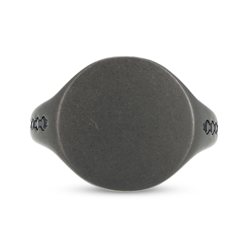 Main Image 3 of Men's Black Sapphire Matte Circle Ring Gunmetal-Plated Sterling Silver