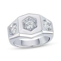 Men's Lab-Grown Diamonds by KAY Three-Stone Geometric Ring 1-1/2 ct tw 10K White Gold