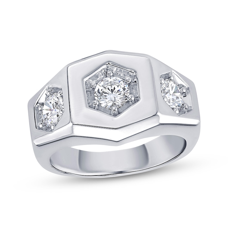 Main Image 1 of Men's Lab-Grown Diamonds by KAY Three-Stone Geometric Ring 1-1/2 ct tw 10K White Gold