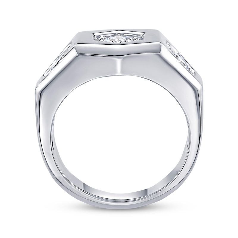 Main Image 3 of Men's Lab-Grown Diamonds by KAY Three-Stone Geometric Ring 1-1/2 ct tw 10K White Gold