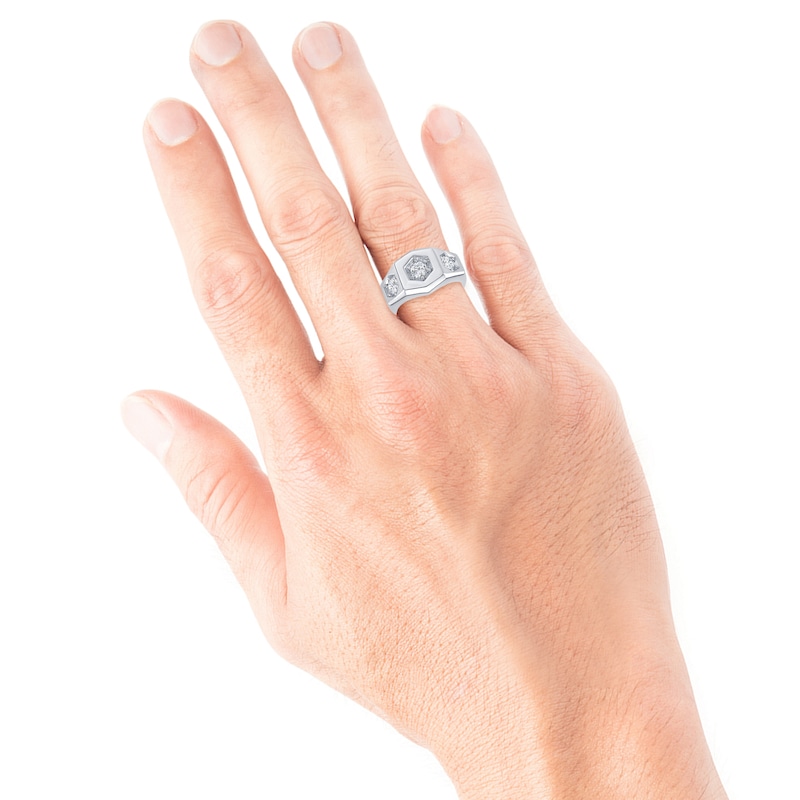 Main Image 4 of Men's Lab-Grown Diamonds by KAY Three-Stone Geometric Ring 1-1/2 ct tw 10K White Gold