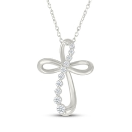 Diamond Loop Cross Necklace 1/5 ct tw 10K White Gold 18&quot;