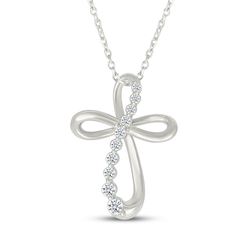 Main Image 1 of Diamond Loop Cross Necklace 1/5 ct tw 10K White Gold 18&quot;