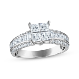 Princess-Cut Quad Diamond Engagement Ring 1-1/2 ct tw 14K White Gold