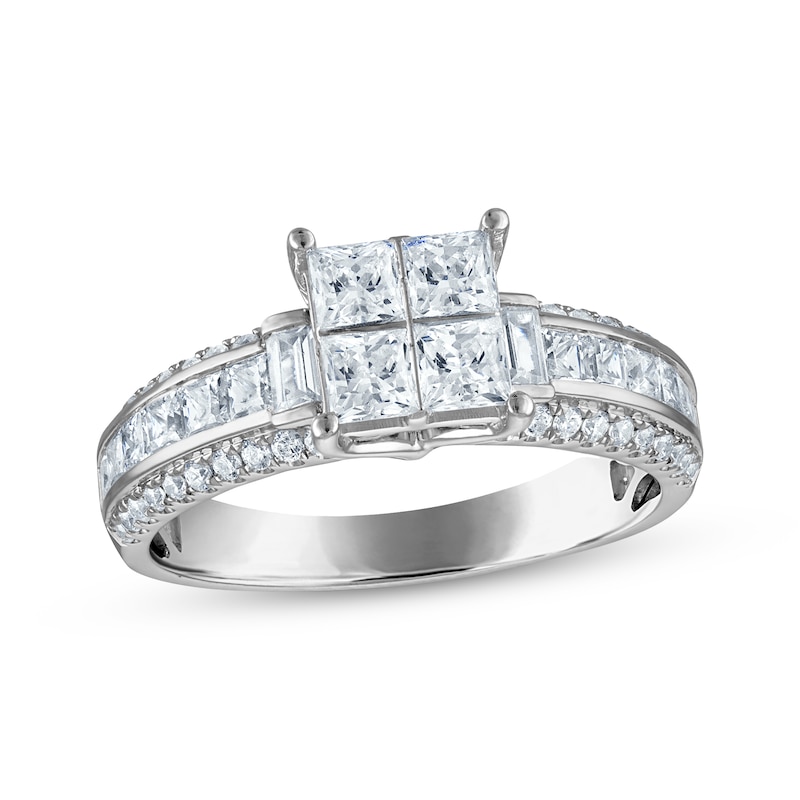 Main Image 1 of Princess-Cut Quad Diamond Engagement Ring 1-1/2 ct tw 14K White Gold