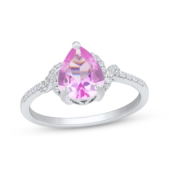 Pear-Shaped Pink Lab-Created Sapphire & White Lab-Created Sapphire Ring Sterling Silver