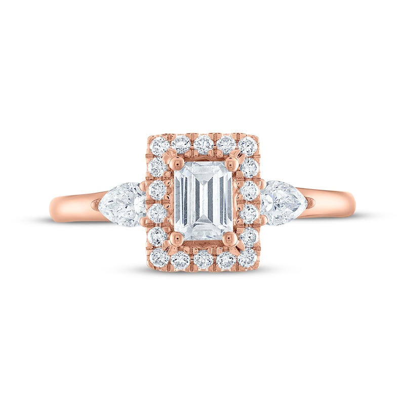 Main Image 3 of Emerald-Cut Diamond Halo Engagement Ring 1 ct tw 14K Rose Gold