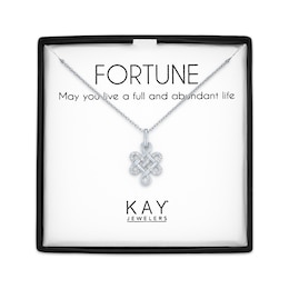 Eternal Knot Necklace with Diamonds Sterling Silver 18&quot;