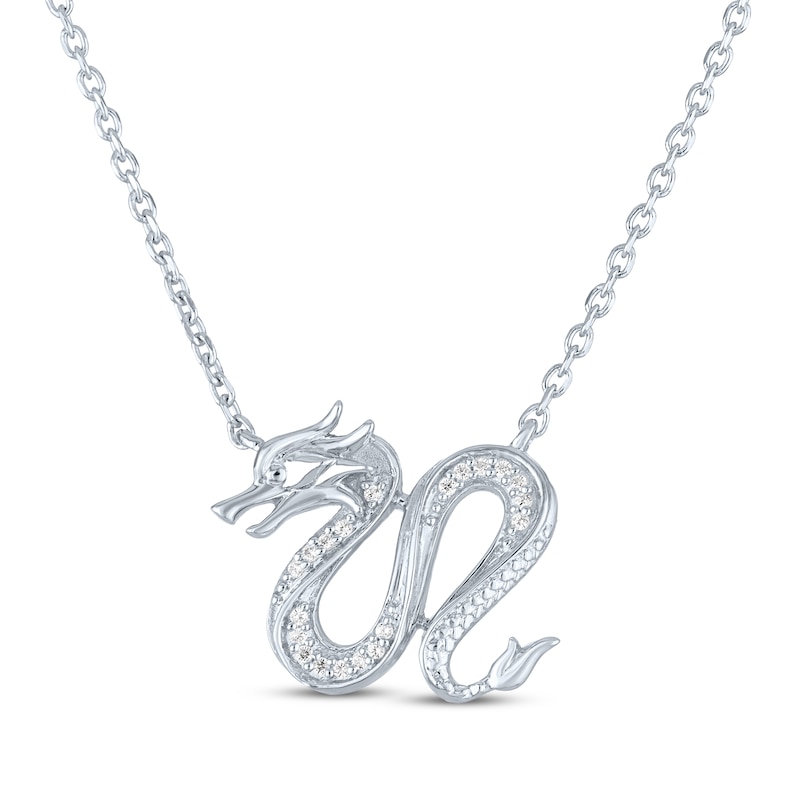 Main Image 2 of Dragon Necklace with Diamonds Sterling Silver 18&quot;