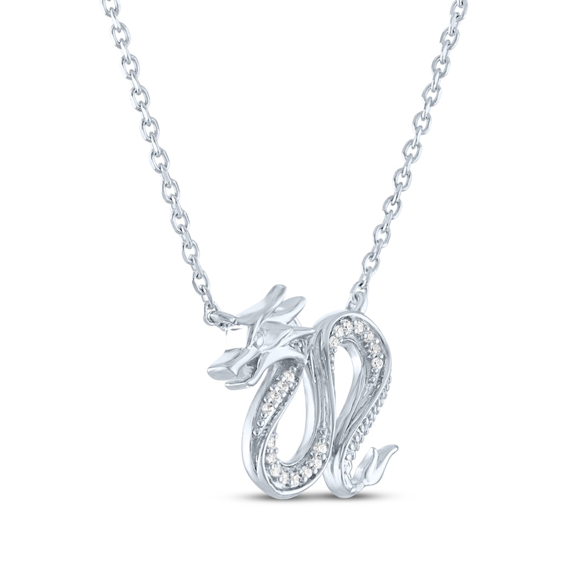 Main Image 3 of Dragon Necklace with Diamonds Sterling Silver 18&quot;