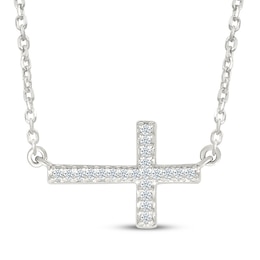 Diamond Sideways Cross Necklace 1/20 ct tw 10K White Gold 18&quot;