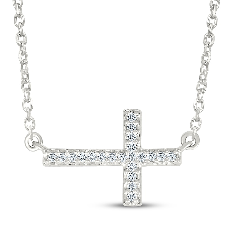 Main Image 1 of Diamond Sideways Cross Necklace 1/20 ct tw 10K White Gold 18&quot;