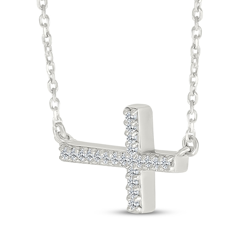 Main Image 2 of Diamond Sideways Cross Necklace 1/20 ct tw 10K White Gold 18&quot;