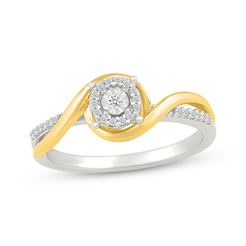 Main Image 1 of Diamond Bypass Swirl Promise Ring 1/8 ct tw Sterling Silver & 10K Yellow Gold