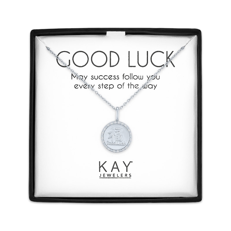 Main Image 1 of Good Luck Symbol Medallion Necklace with Diamonds Sterling Silver 18&quot;