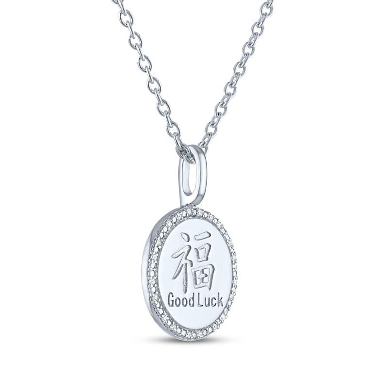 Main Image 3 of Good Luck Symbol Medallion Necklace with Diamonds Sterling Silver 18&quot;