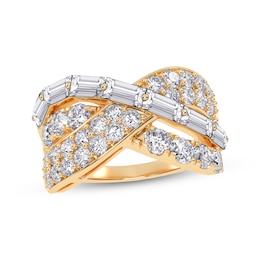 Lab-Grown Diamonds by KAY Baguette & Round-Cut Crossover Ring 2 ct tw 14K Yellow Gold