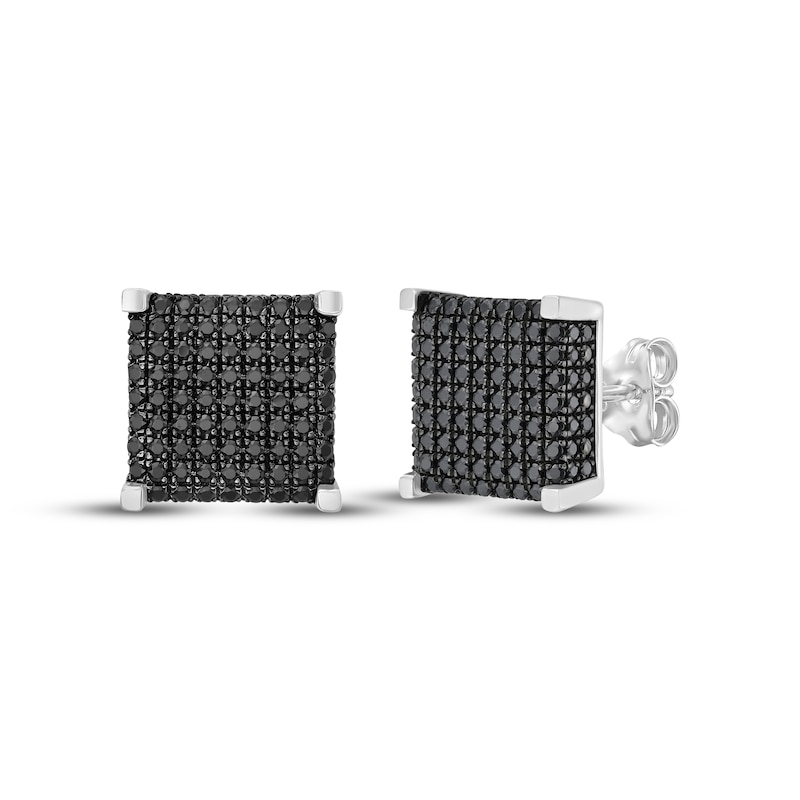 Main Image 1 of Men's Black Multi-Diamond Square Stud Earrings 1 ct tw Sterling Silver