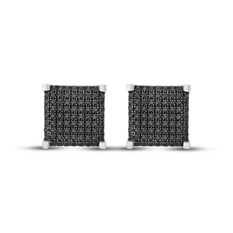 Main Image 2 of Men's Black Multi-Diamond Square Stud Earrings 1 ct tw Sterling Silver