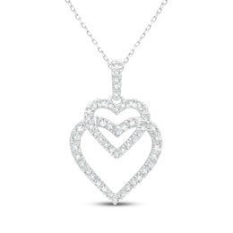 Lab-Grown Diamonds by KAY Overlapping Double Heart Necklace 1/2 ct tw 14K White Gold 18&quot;