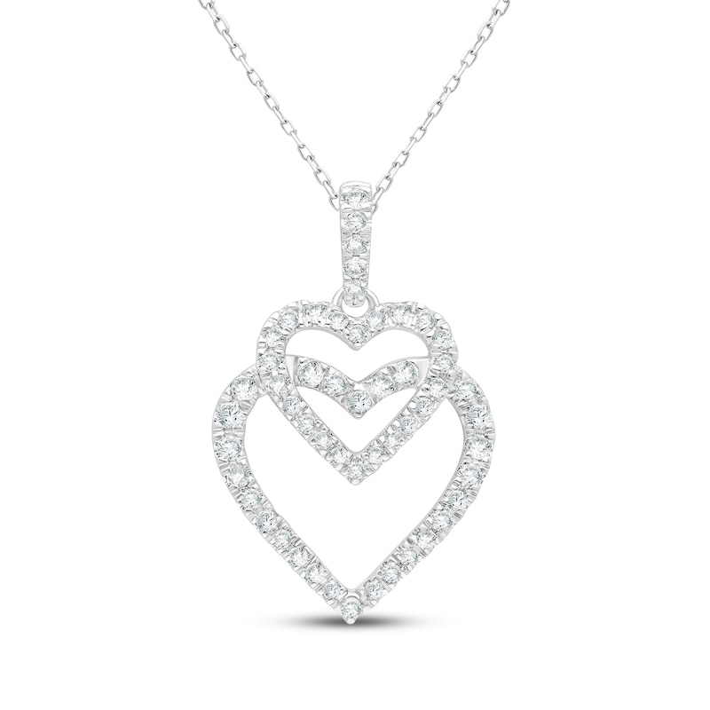 Main Image 1 of Lab-Grown Diamonds by KAY Overlapping Double Heart Necklace 1/2 ct tw 14K White Gold 18&quot;