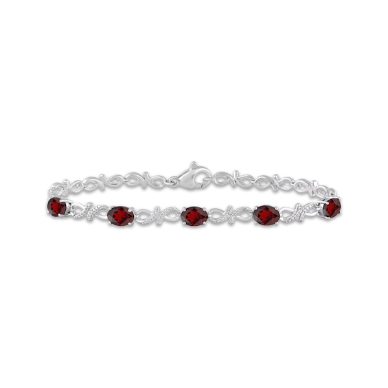 Oval-Cut Garnet & White Lab-Created Sapphire Infinity Link Bracelet Sterling Silver 7.5"