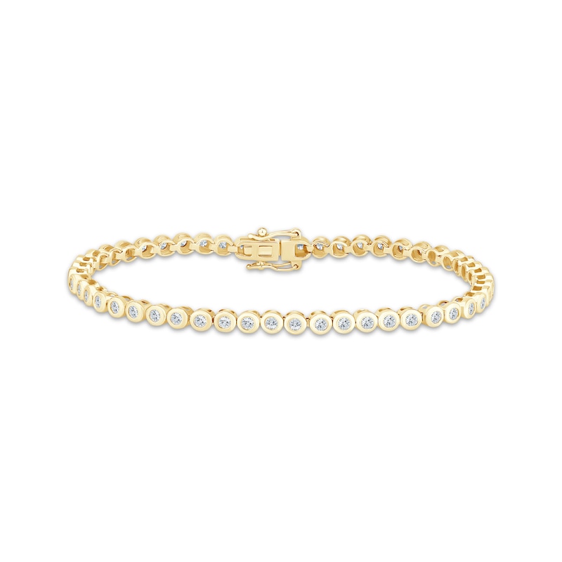 Main Image 1 of Lab-Grown Diamonds by KAY Bezel-Set Tennis Bracelet 1-1/2 ct tw 14K Yellow Gold 7&quot;