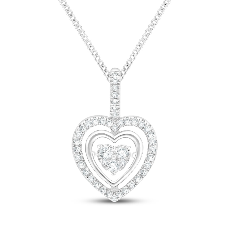 Main Image 1 of Unstoppable Love Multi-Diamond Heart Necklace 1/3 ct tw 10K White Gold 19&quot;