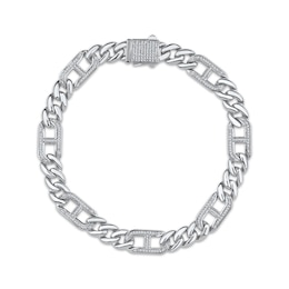 Men's Diamond Mariner & Cuban Curb Link Bracelet 3/4 ct tw Sterling Silver 8.5&quot;