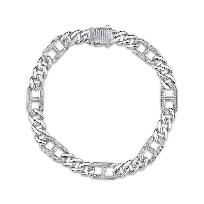 Main Image 1 of Men's Diamond Mariner & Cuban Curb Link Bracelet 3/4 ct tw Sterling Silver 8.5&quot;