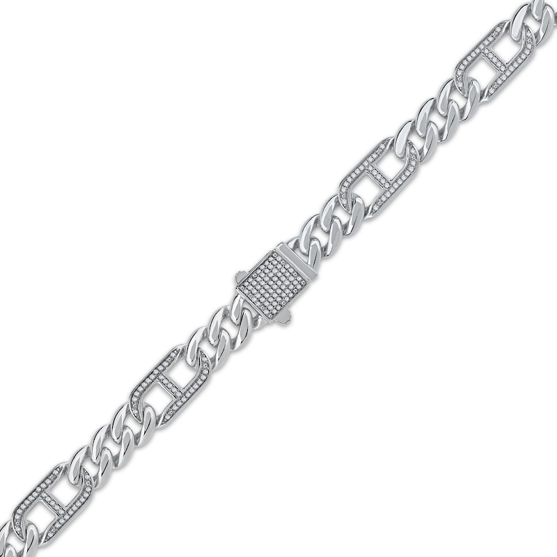 Main Image 2 of Men's Diamond Mariner & Cuban Curb Link Bracelet 3/4 ct tw Sterling Silver 8.5&quot;