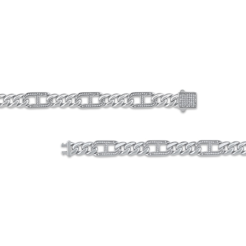 Main Image 3 of Men's Diamond Mariner & Cuban Curb Link Bracelet 3/4 ct tw Sterling Silver 8.5&quot;