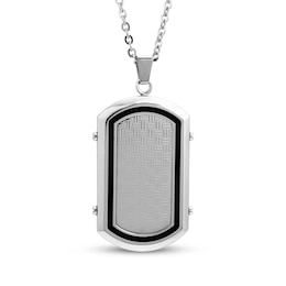 Men's Textured Dog Tag Necklace Stainless Steel & Black Resin 24&quot;