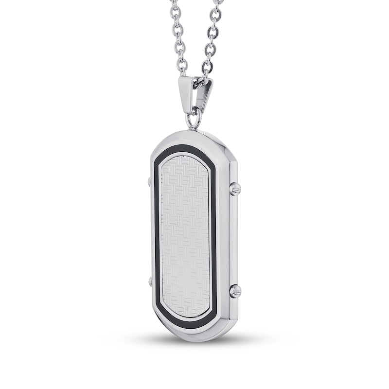 Main Image 2 of Men's Textured Dog Tag Necklace Stainless Steel & Black Resin 24&quot;