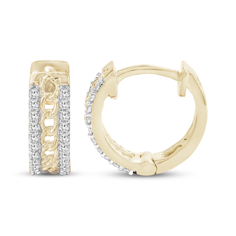 Main Image 1 of Men's Diamond Curb Link Hoop Earrings 1/6 ct tw 10K Yellow Gold