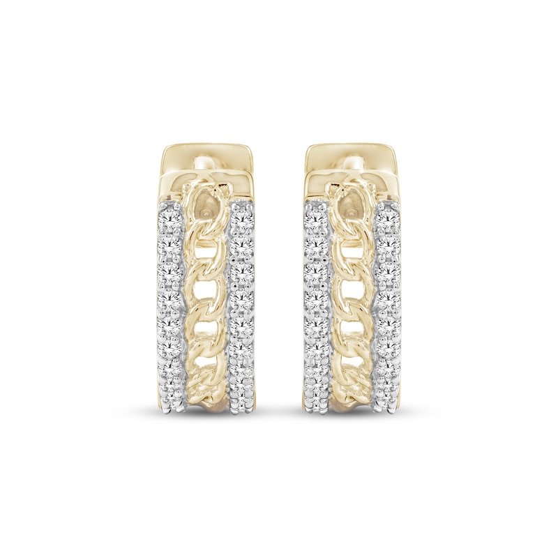 Main Image 2 of Men's Diamond Curb Link Hoop Earrings 1/6 ct tw 10K Yellow Gold