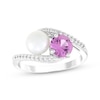 Thumbnail Image 1 of Cultured Pearl & Pink Lab-Created Sapphire Bypass Ring Sterling Silver