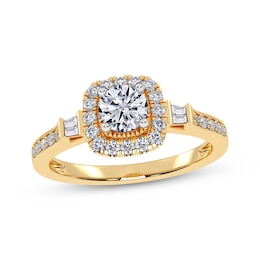 Adore Round-Cut Diamond Cushion Halo Engagement Ring 1/2 ct tw 14K Yellow Gold