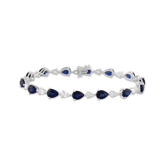 Pear-Shaped Blue & White Lab-Created Sapphire Bracelet Sterling Silver 7.5"