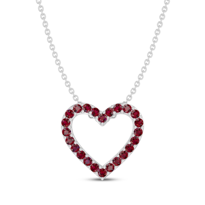 Lab-Created Ruby Heart Necklace Sterling Silver 18