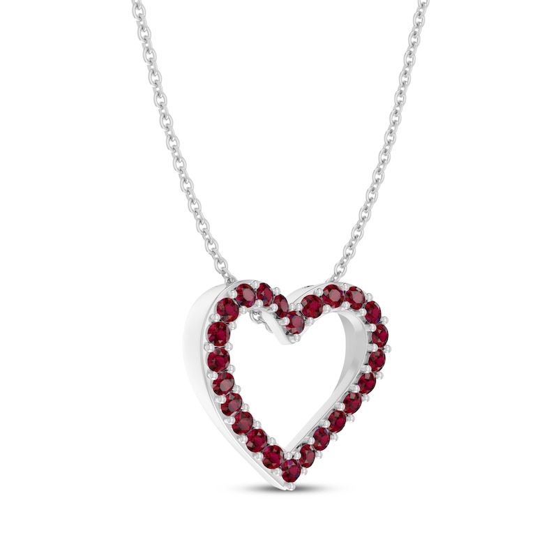 Lab-Created Ruby Heart Necklace Sterling Silver 18