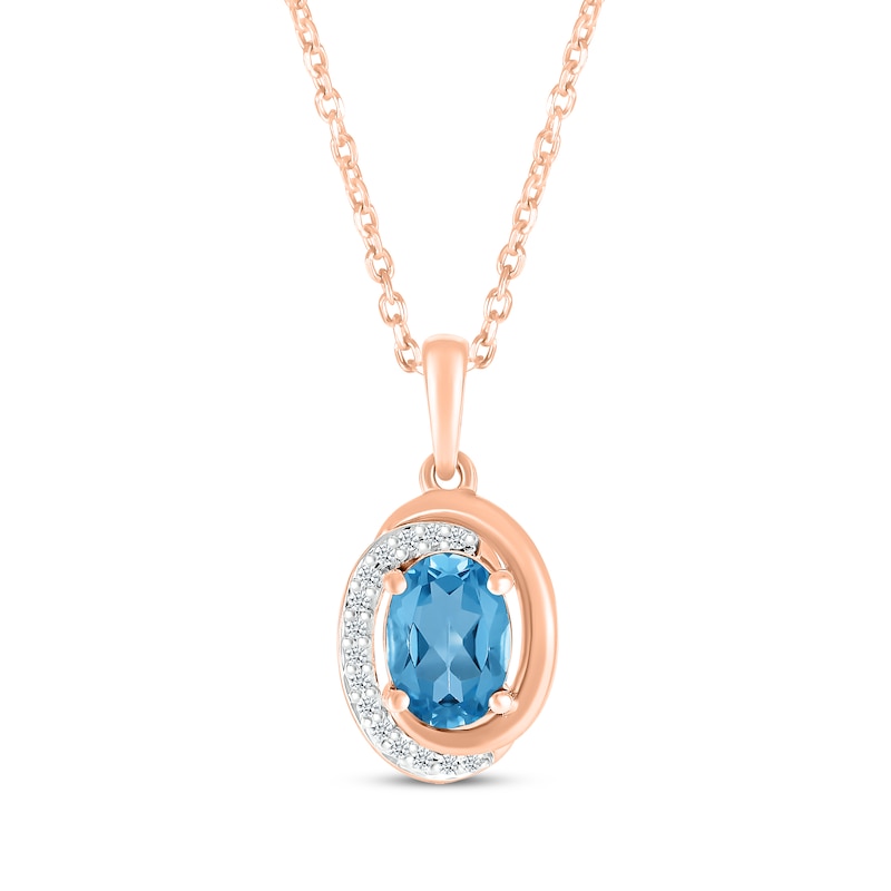 Main Image 1 of Oval-Cut Swiss Blue Topaz & Diamond Swirl Necklace 1/20 ct tw 10K Rose Gold 18&quot;