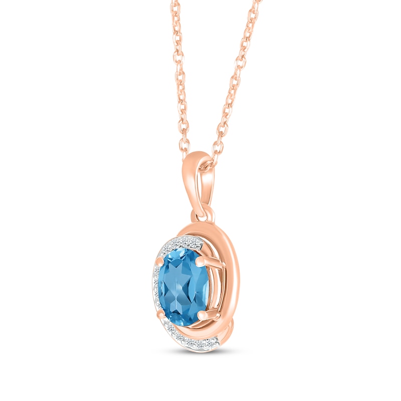 Main Image 2 of Oval-Cut Swiss Blue Topaz & Diamond Swirl Necklace 1/20 ct tw 10K Rose Gold 18&quot;